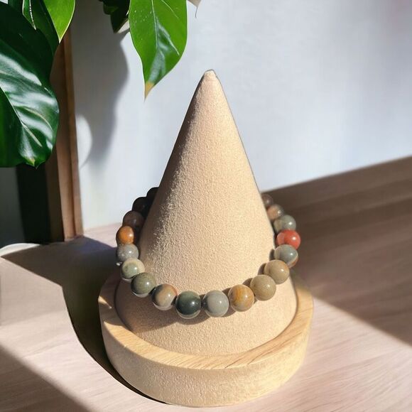 Polychrome Jasper Beaded Bracelet‎ - Picture 1 of 8